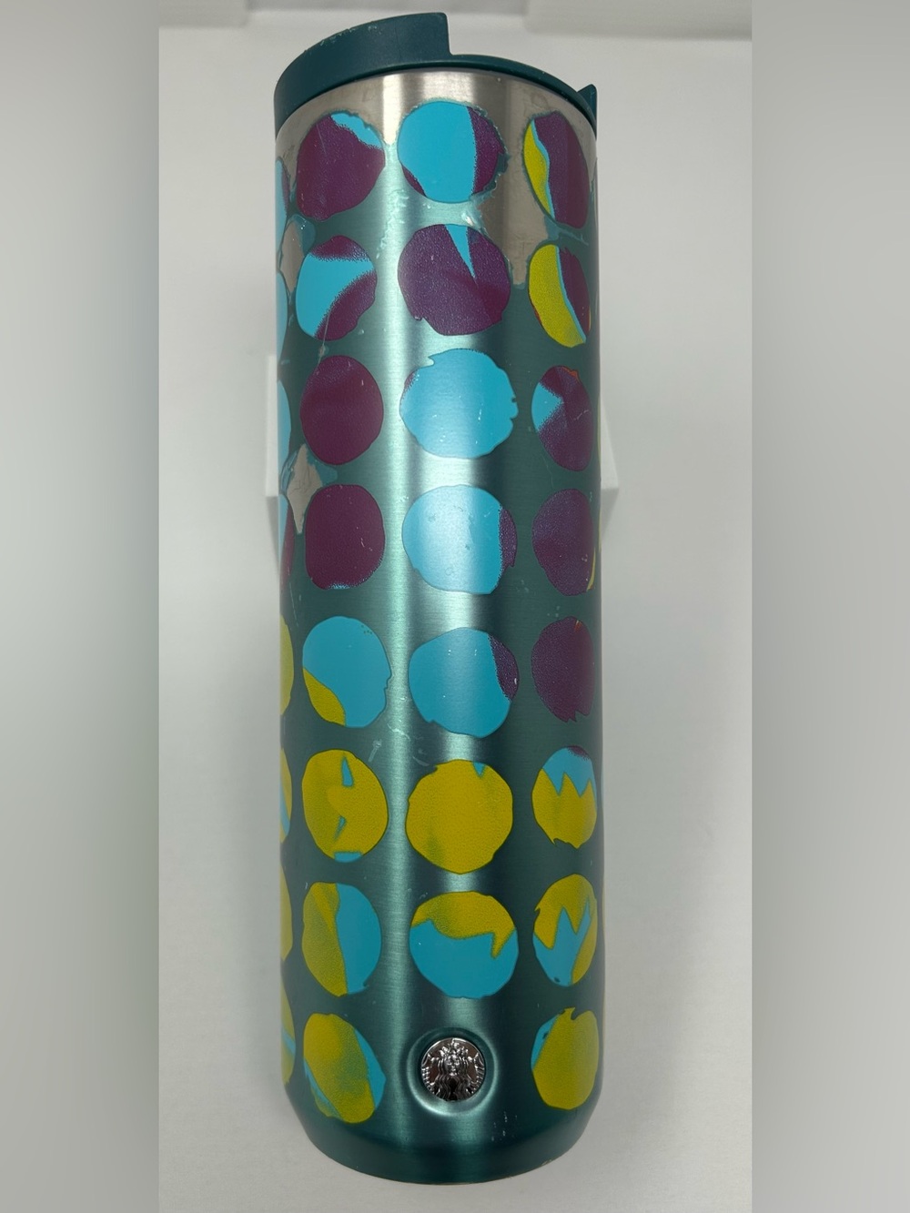 Starbucks Teal Tumbler with Blue, Purple & Yellow Dots 16oz